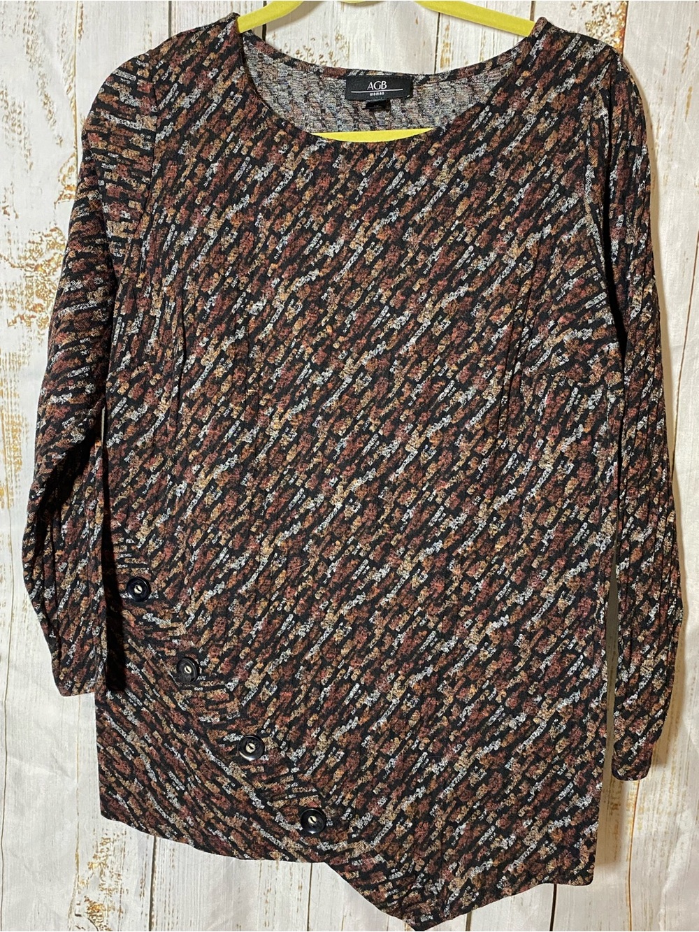 AGB Brown Patterned Long Sleeve Tunic Top- 1x